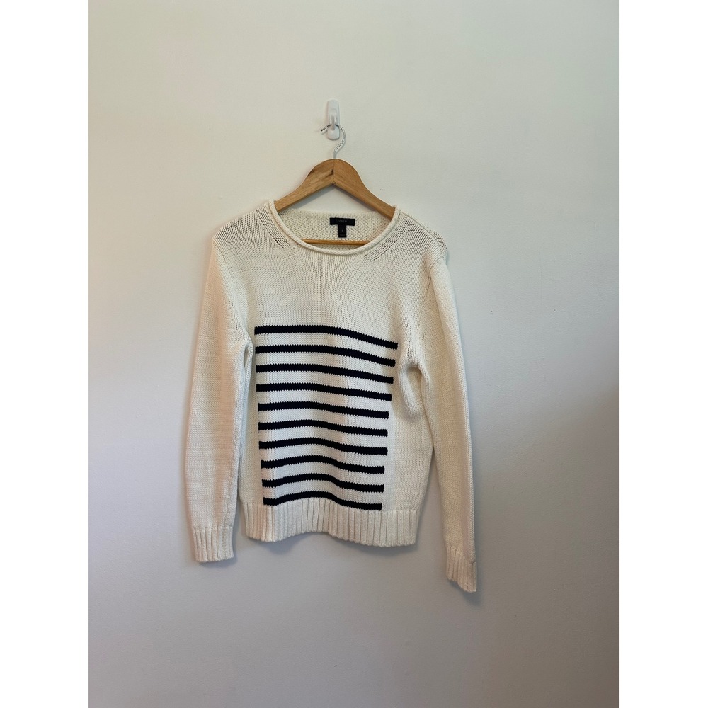 J. Crew Navy Blue‎ Striped Cotton Blend Knit Sweater | Size Small